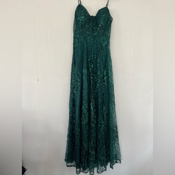 Windsor Lauren Sweetheart A-Line Glitter Green Sequin Dress Size 9 - Picture 11 of 16